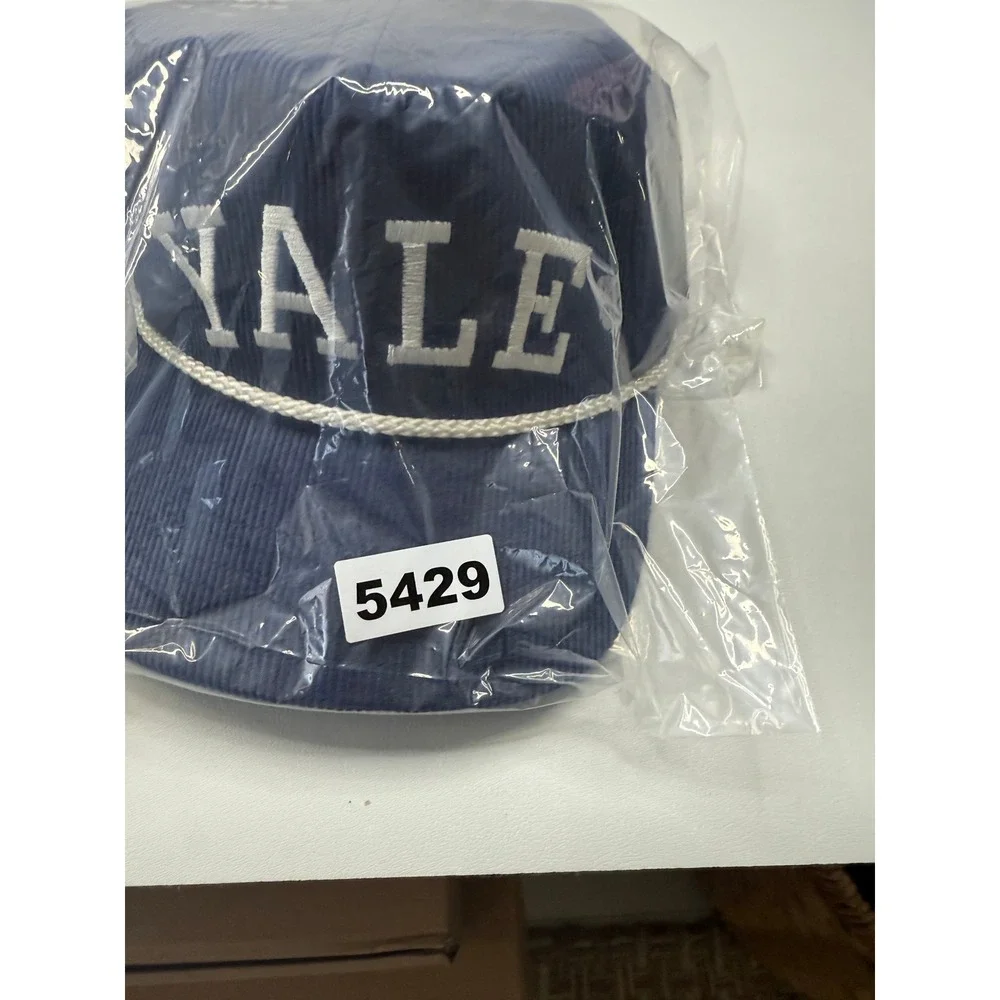 Yale University Navy‎ Blue Corduroy Rope Hat Adjustable Leather Strapback NEW